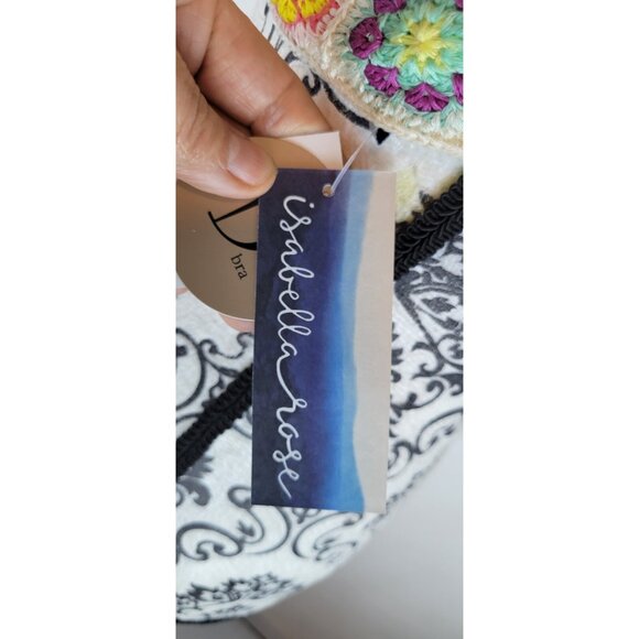 ISABELLA ROSE Women's Bikini Top Brallete Cup-D L Beige Embroidered Cross-Back - Picture 6 of 9